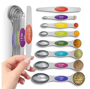 8-Piece Howgoody Stainless Steel Magnetic Measuring Spoons Set w/ Leveler (Colorful)