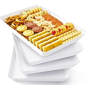 Lifewit Plastic Serving Tray for Party Supplies, 4 Pcs White Trays for Serving Food